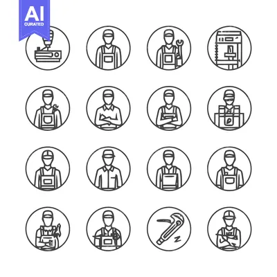 Popular premium asset: Diverse collection of worker icons in circular frames.