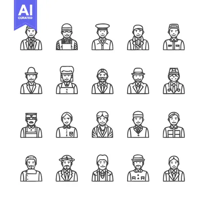 Aset premium populer: Diverse Professions - A Collection of Line Art Portraits.