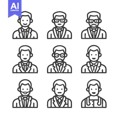 Aset desain premium: Diverse professional portraits representing various occupations and pe