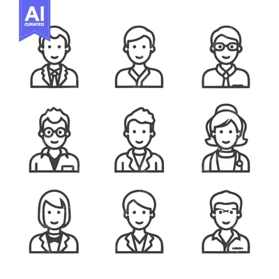 Aset premium populer: Diverse professional portraits - A collection of vector illustrations.