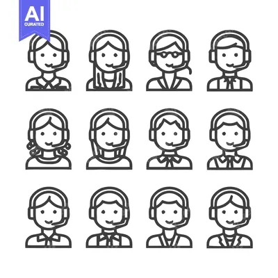 Aset desain premium: Customer service representatives with headsets in a line.