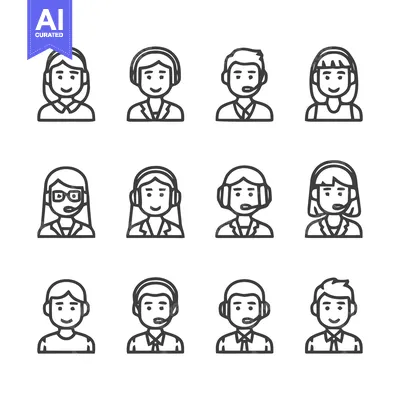 Aset premium populer: Customer service representatives icons set for communication support.