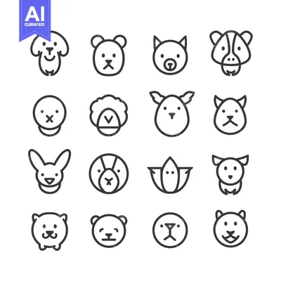 Aset premium populer: Collection of Cute Animal Icons in Outline Style