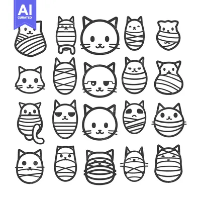 Aset desain premium: Collection of Cute Cartoon Cats with Striped Patterns