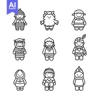 Aset premium populer: Collection of Cute Cartoon Characters in Winter Clothes