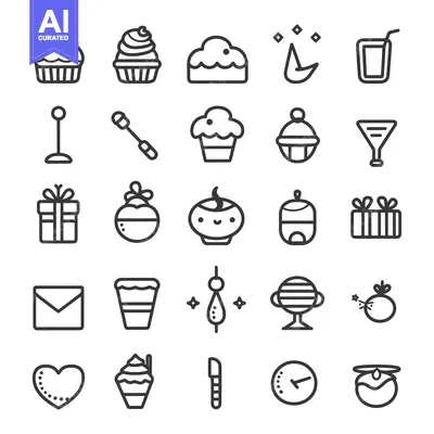 Aset premium populer: Collection of Cute Outline Icons for Celebration and Party