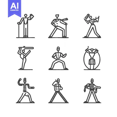 Aset desain premium: Minimalist Line Art Illustrations of Various Sports and Activities.