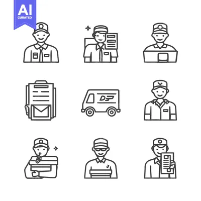 Aset desain premium: Delivery Personnel Icons - A Collection of Courier and Postal Workers.