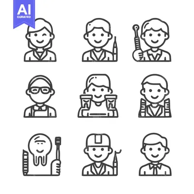 Aset premium populer: Diverse Dental Professionals - A Collection of Line Art Icons.
