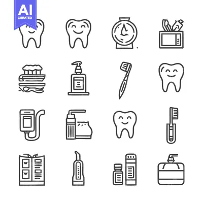 Aset desain premium: Dental care and hygiene icons set for health and wellness.
