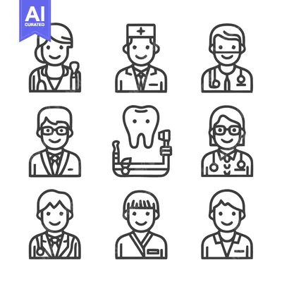 Aset desain premium: Medical Professionals and Dental Care Icons Set.