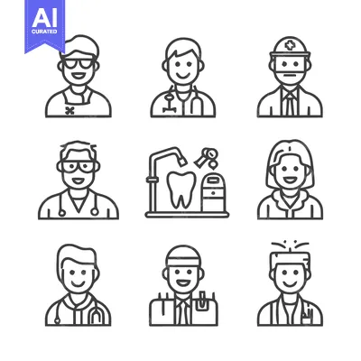 Premium design asset: Diverse Professions - A Collection of Line Art Icons Representing Vari