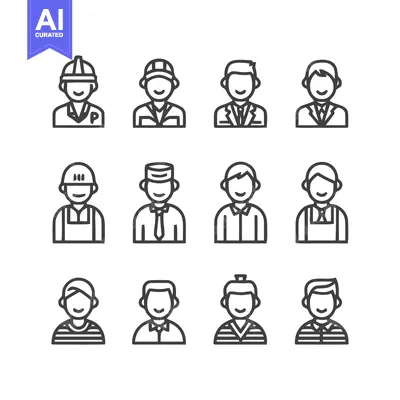 Premium design asset: Diverse Professions - A Collection of Line Art Icons Representing Vari