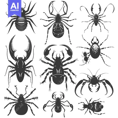Aset premium populer: Collection of Detailed Black and White Insect Silhouettes