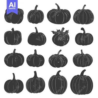 Aset premium populer: Collection of Detailed Black and White Pumpkin Silhouettes