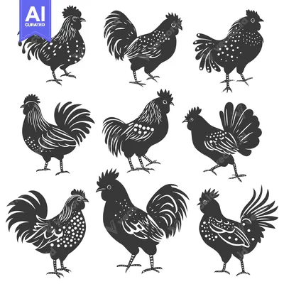 Popular premium asset: Collection of Detailed Black Rooster Silhouettes