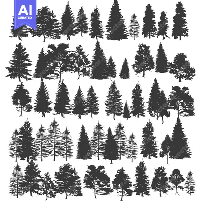 Aset premium populer: Collection of Detailed Tree Silhouettes in Black and White