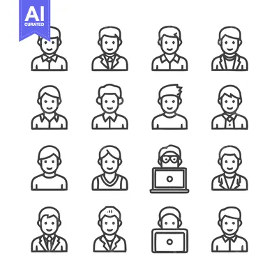 Aset desain premium: Collection of various outlined male avatars for diverse applications a