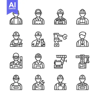 Aset premium populer: Construction workers and engineers in various poses and professions.