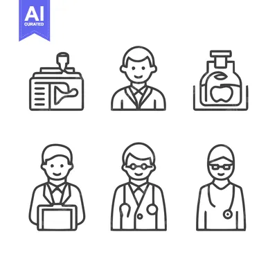Premium design asset: Medical Professionals and Equipment - A Line Art Illustration.