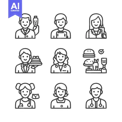 Aset premium populer: Diverse Professions - A Collection of Line Art Icons Representing Vari