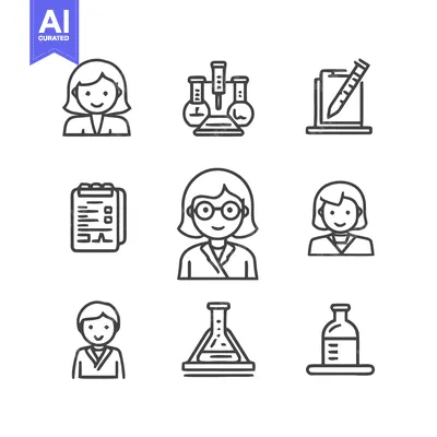 Aset desain premium: Science and Research Icons - A Comprehensive Collection.