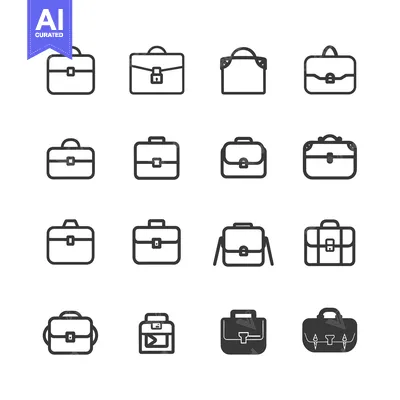 Aset premium populer: Collection of Different Briefcase Styles in Line and Filled Design