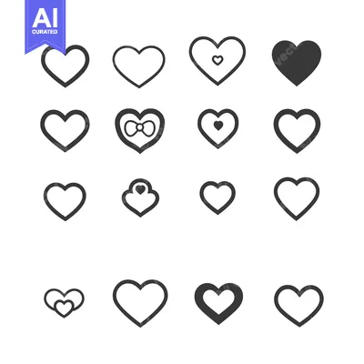 Aset desain premium: Collection of Different Heart Shape Icons in Black and White