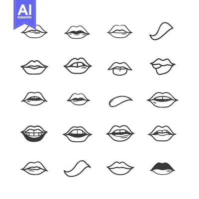 Aset premium populer: Collection of Different Mouth and Lip Expressions in Hand-Drawn Style