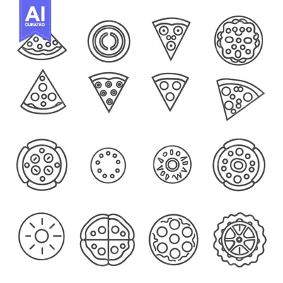 Aset desain premium: Collection of Different Pizza Slice and Whole Pizza Outlines