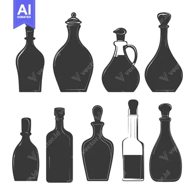 Collection of Different Shaped Glass Bottles in Silhouette