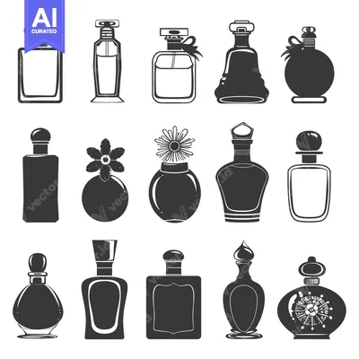 Aset desain premium: Collection of Different Shaped Perfume Bottles in Black Silhouette
