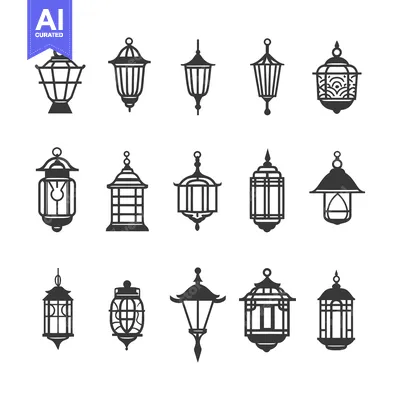 Aset desain premium: Collection of Different Styles of Lanterns
