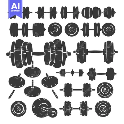 Premium design asset: Collection of Different Types of Black and White Dumbbell Silhouettes