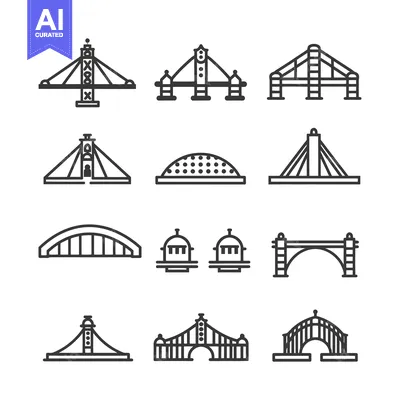 Premium design asset: Collection of Different Types of Bridges Line Icons