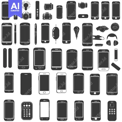 Aset desain premium: Collection of Different Types of Mobile Phones and Accessories