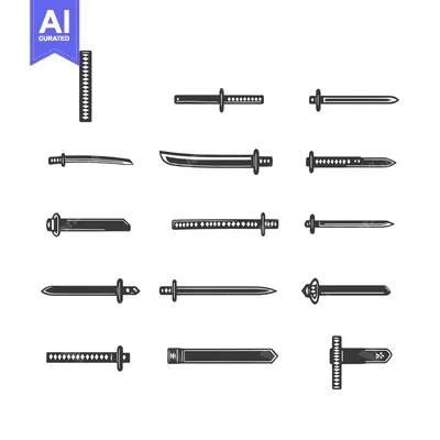 Aset premium populer: Collection of Different Types of Swords in Silhouette