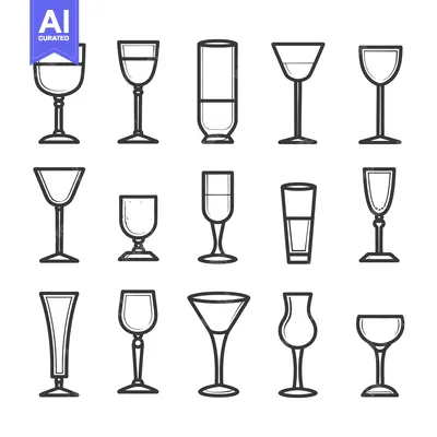 Aset premium populer: Collection of Different Wine Glasses in Outline Style