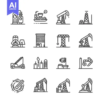 Aset desain premium: Oil and Gas Industry Icons - Extraction, Production, and Refining.