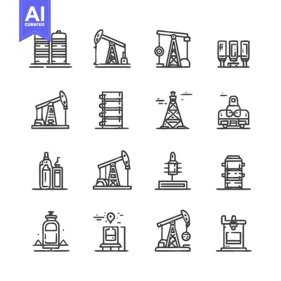 Aset premium populer: Oil industry production and storage icons set.