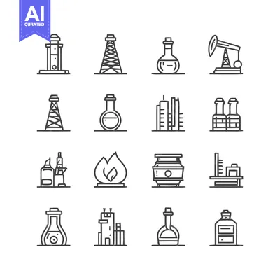 Aset desain premium: Oil and Gas Industry Icons - Production, Refining, and Storage.