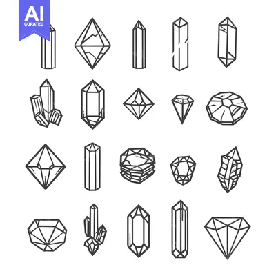 Aset premium populer: Collection of Diverse Crystal Shapes Illustrated in Black and White Li