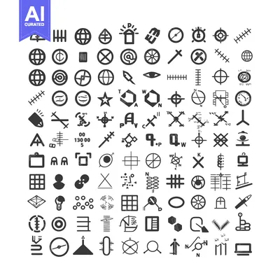 Aset desain premium: Collection of Diverse Hand-Drawn Black and White Icons