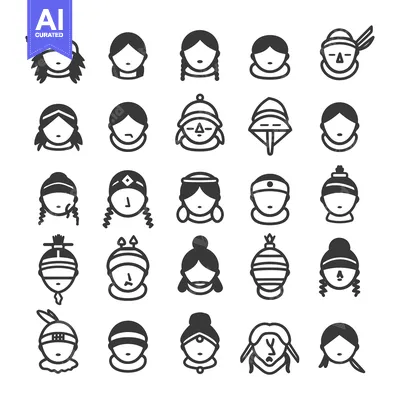Premium design asset: Collection of Diverse Indigenous People's Head Portraits with Unique H