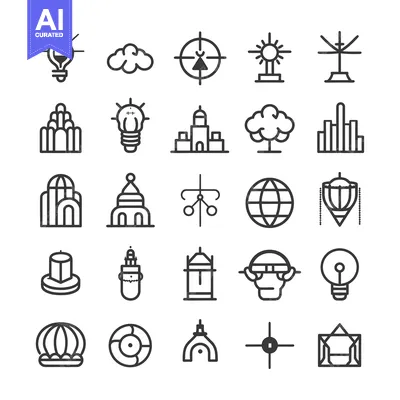 Popular premium asset: Collection of Diverse Line Art Icons with Geometric and Symbolic Shape