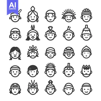 Premium design asset: Collection of Diverse Native American Head Icons