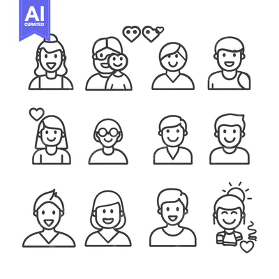 Popular premium asset: Collection of Diverse Smiling People Icon Line Art