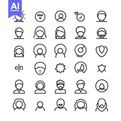 Aset premium populer: Collection of Diverse User Profile Icons in Outline Style