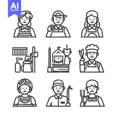 Aset desain premium: Cleaning and Service Professionals - A Comprehensive Icon Set.