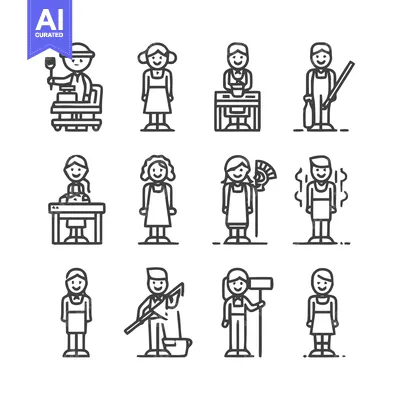 Collection of Line Art Cleaning and Service Workers.
